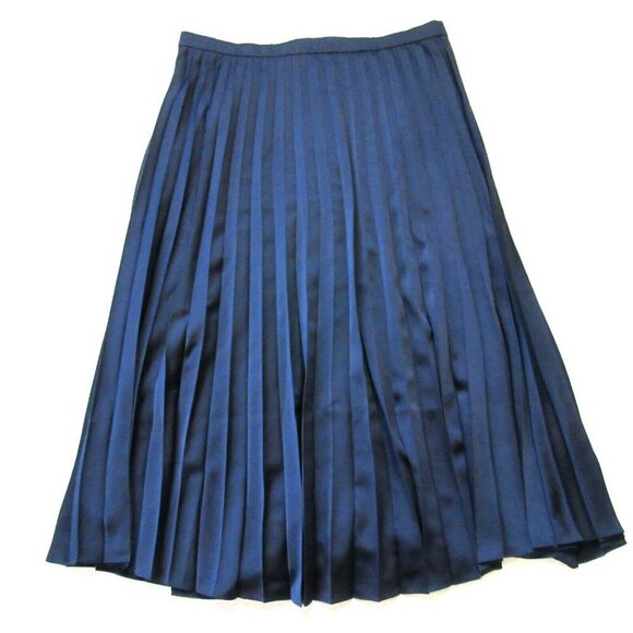 NWT J.Crew Pleated Midi in Navy Blue Satin A-line Flared Skirt 8 $98